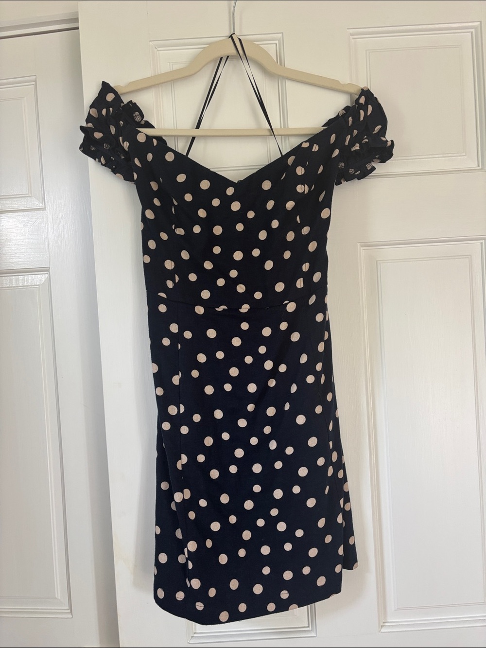 Abercrombie navy Polka Dot Off-Shoulder Dress
